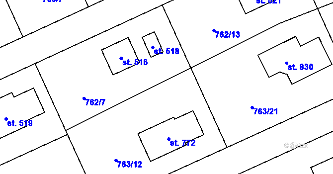 Parcela st. 763/13 v KÚ Škvorec, Katastrální mapa