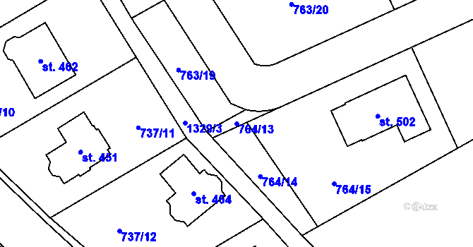 Parcela st. 764/13 v KÚ Škvorec, Katastrální mapa