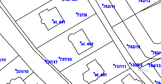 Parcela st. 462 v KÚ Škvorec, Katastrální mapa