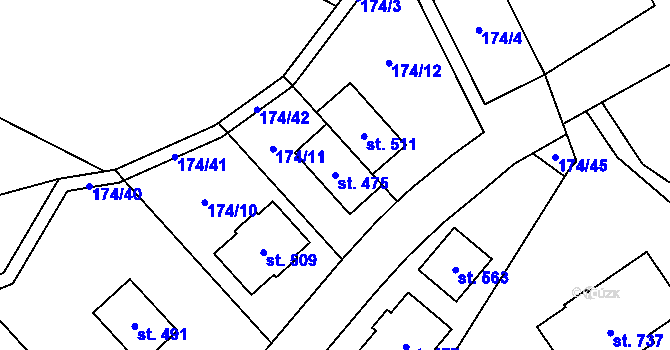 Parcela st. 475 v KÚ Škvorec, Katastrální mapa