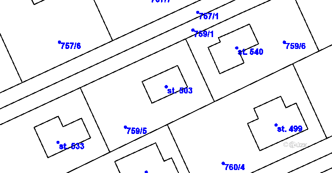 Parcela st. 503 v KÚ Škvorec, Katastrální mapa