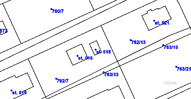 Parcela st. 518 v KÚ Škvorec, Katastrální mapa