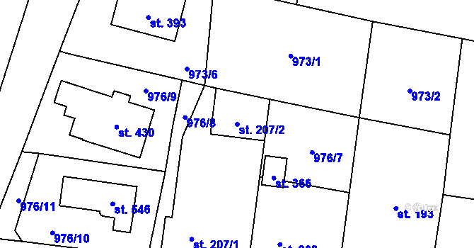 Parcela st. 207/2 v KÚ Škvorec, Katastrální mapa