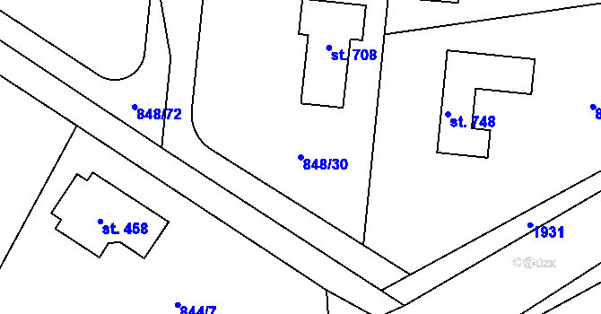 Parcela st. 848/30 v KÚ Škvorec, Katastrální mapa