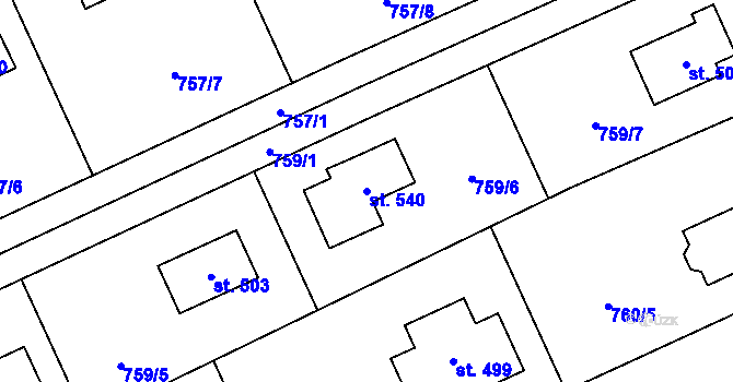 Parcela st. 540 v KÚ Škvorec, Katastrální mapa