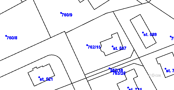 Parcela st. 762/15 v KÚ Škvorec, Katastrální mapa
