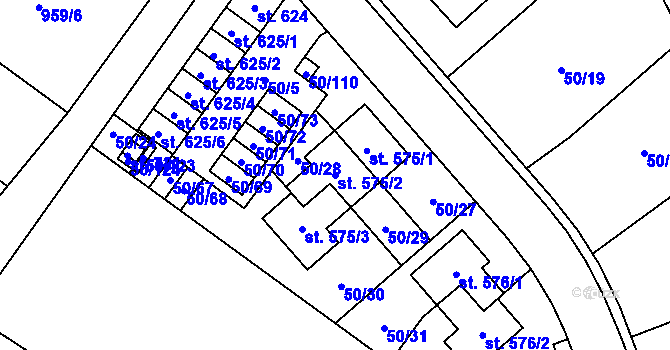 Parcela st. 575/2 v KÚ Škvorec, Katastrální mapa