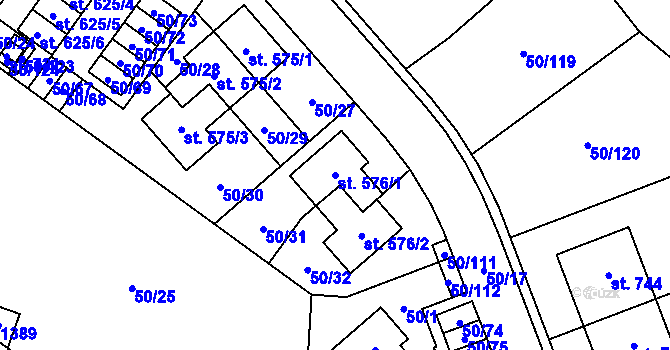Parcela st. 576/1 v KÚ Škvorec, Katastrální mapa