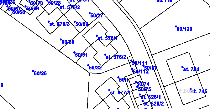 Parcela st. 576/2 v KÚ Škvorec, Katastrální mapa