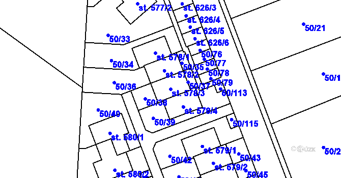 Parcela st. 578/3 v KÚ Škvorec, Katastrální mapa