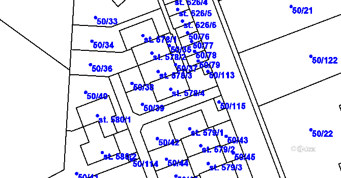 Parcela st. 578/4 v KÚ Škvorec, Katastrální mapa