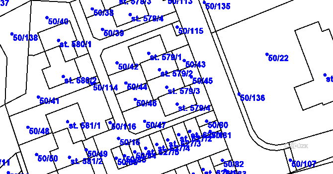 Parcela st. 579/3 v KÚ Škvorec, Katastrální mapa
