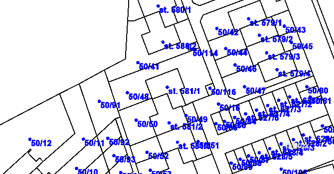 Parcela st. 581/1 v KÚ Škvorec, Katastrální mapa