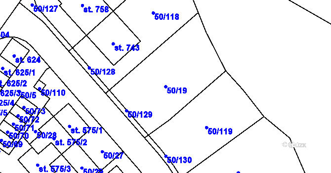 Parcela st. 50/19 v KÚ Škvorec, Katastrální mapa