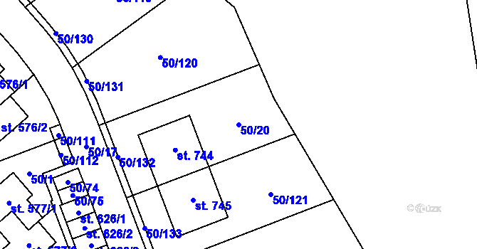 Parcela st. 50/20 v KÚ Škvorec, Katastrální mapa
