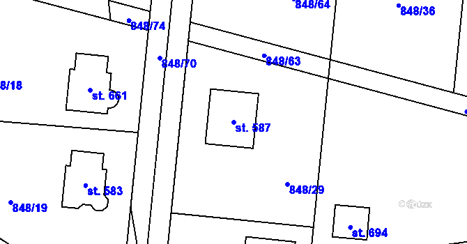 Parcela st. 587 v KÚ Škvorec, Katastrální mapa