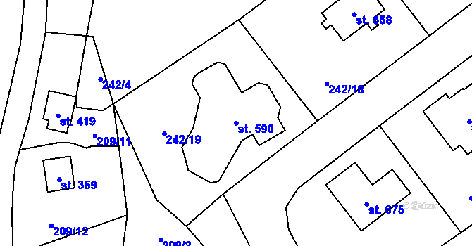 Parcela st. 590 v KÚ Škvorec, Katastrální mapa
