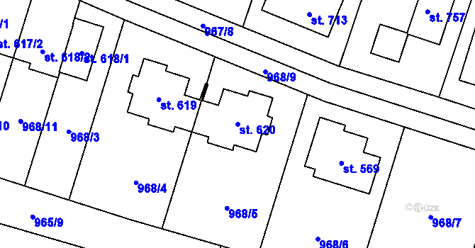 Parcela st. 620 v KÚ Škvorec, Katastrální mapa