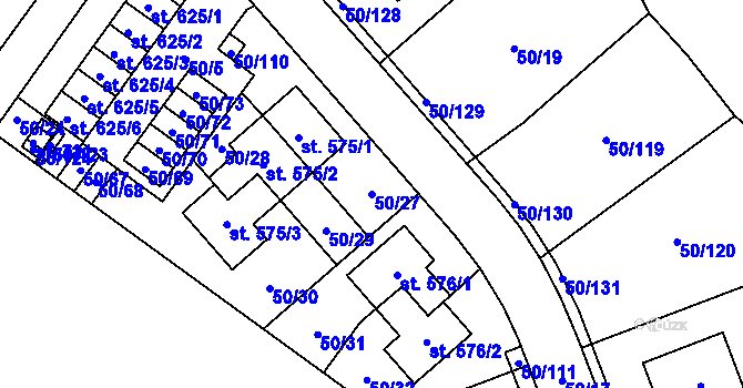 Parcela st. 50/27 v KÚ Škvorec, Katastrální mapa
