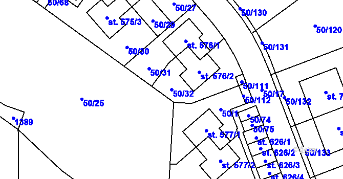 Parcela st. 50/32 v KÚ Škvorec, Katastrální mapa
