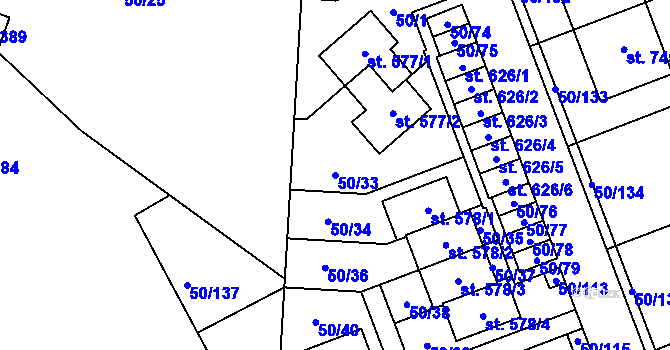 Parcela st. 50/33 v KÚ Škvorec, Katastrální mapa