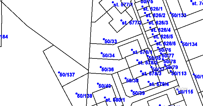 Parcela st. 50/34 v KÚ Škvorec, Katastrální mapa
