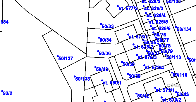 Parcela st. 50/36 v KÚ Škvorec, Katastrální mapa