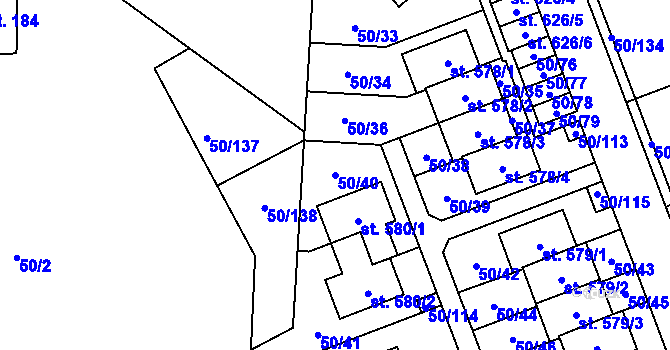 Parcela st. 50/40 v KÚ Škvorec, Katastrální mapa