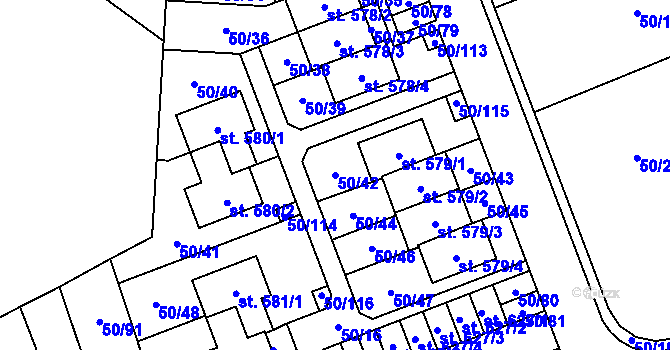 Parcela st. 50/42 v KÚ Škvorec, Katastrální mapa