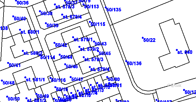 Parcela st. 50/45 v KÚ Škvorec, Katastrální mapa