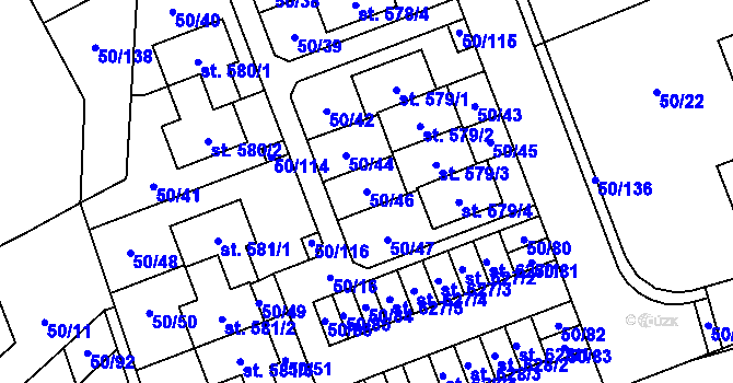 Parcela st. 50/46 v KÚ Škvorec, Katastrální mapa