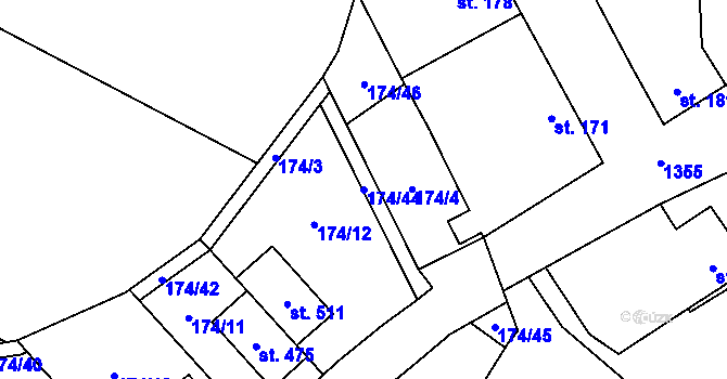 Parcela st. 174/44 v KÚ Škvorec, Katastrální mapa