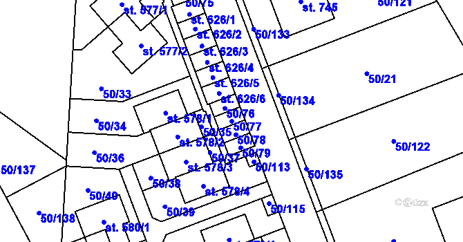 Parcela st. 50/77 v KÚ Škvorec, Katastrální mapa