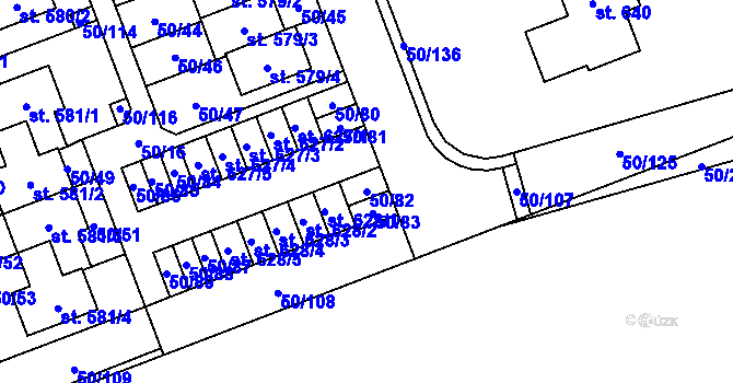 Parcela st. 50/82 v KÚ Škvorec, Katastrální mapa