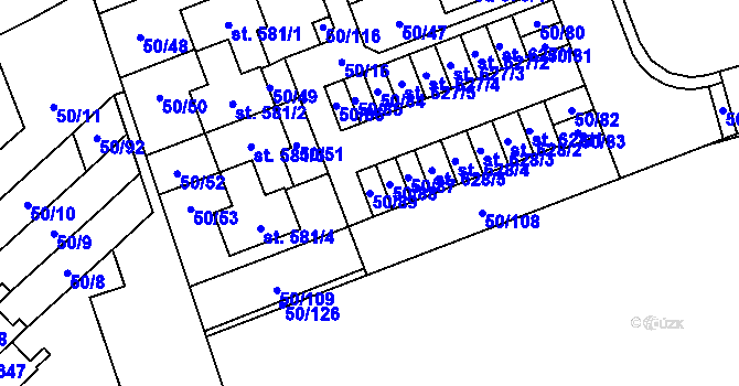 Parcela st. 50/89 v KÚ Škvorec, Katastrální mapa