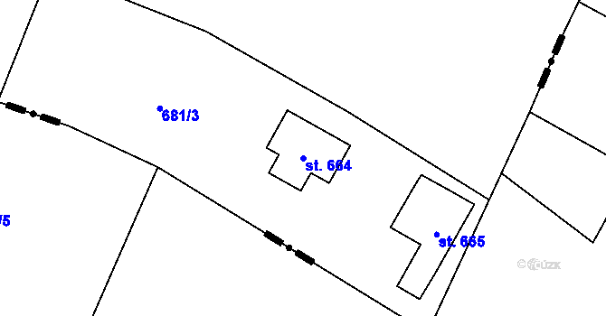 Parcela st. 664 v KÚ Škvorec, Katastrální mapa