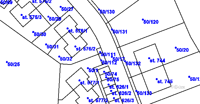 Parcela st. 50/111 v KÚ Škvorec, Katastrální mapa
