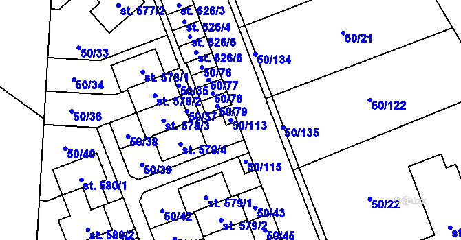 Parcela st. 50/113 v KÚ Škvorec, Katastrální mapa