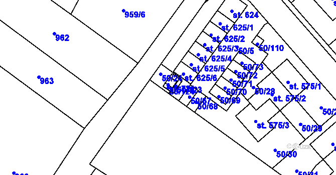 Parcela st. 50/124 v KÚ Škvorec, Katastrální mapa