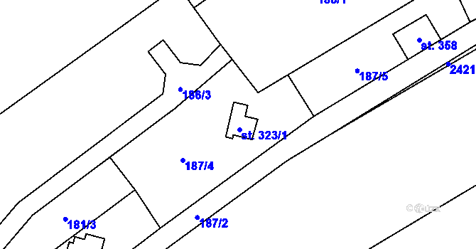 Parcela st. 323/1 v KÚ Škvorec, Katastrální mapa
