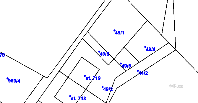 Parcela st. 49/5 v KÚ Škvorec, Katastrální mapa