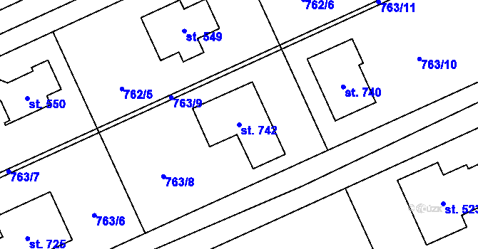 Parcela st. 742 v KÚ Škvorec, Katastrální mapa