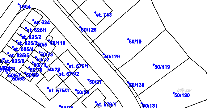 Parcela st. 50/129 v KÚ Škvorec, Katastrální mapa