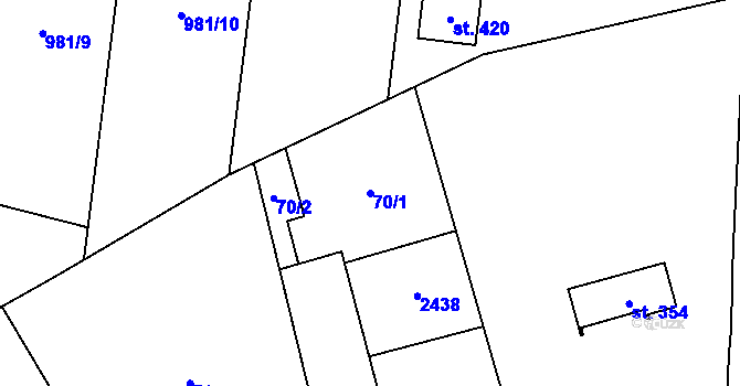 Parcela st. 70/1 v KÚ Škvorec, Katastrální mapa