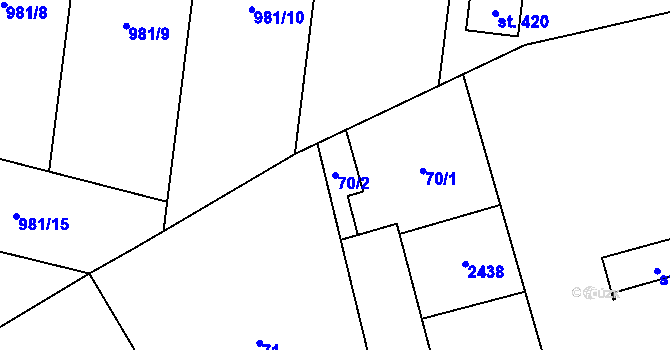 Parcela st. 70/2 v KÚ Škvorec, Katastrální mapa