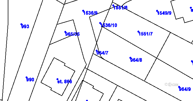 Parcela st. 964/7 v KÚ Škvorec, Katastrální mapa
