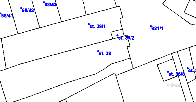 Parcela st. 38 v KÚ Třebohostice u Škvorce, Katastrální mapa