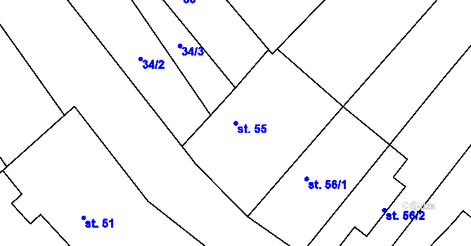 Parcela st. 55 v KÚ Třebohostice u Škvorce, Katastrální mapa