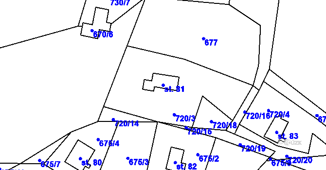 Parcela st. 81 v KÚ Třebohostice u Škvorce, Katastrální mapa