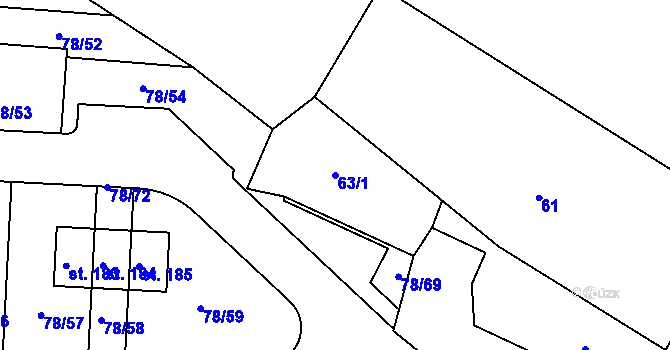 Parcela st. 63/1 v KÚ Třebohostice u Škvorce, Katastrální mapa